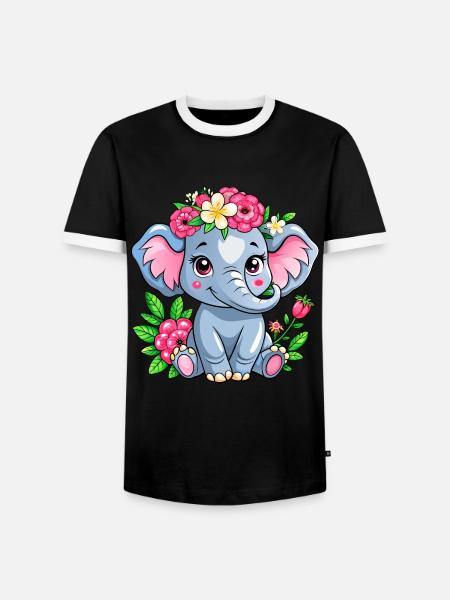 Blumenliebender Babyelefant - Männer Kontrast-T-Shirt - Schwarz/Weiß