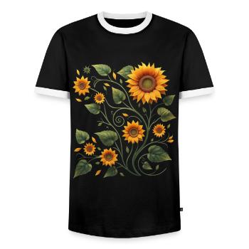 Sonnenblumenranke Sonnenblume Sonnenblumenstrauß - Männer Kontrast-T-Shirt - Schwarz/Weiß - Vorne - AI Model Female 172 light (172cm) & AI Model Male 178 light (178cm)
