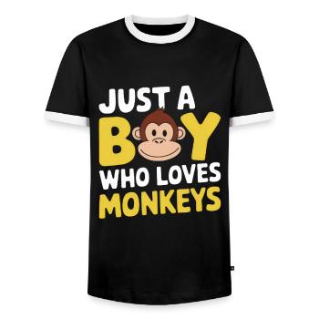 Just A Boy Who Loves Monkeys - Männer Kontrast-T-Shirt - Schwarz/Weiß - Vorne - AI Model Female 172 light (172cm) & AI Model Male 178 light (178cm)