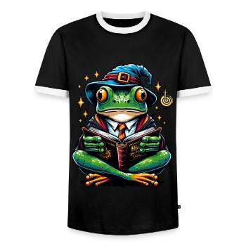 Frog Read Magic Magician - Men's Ringer Shirt - black/white - Front - AI Model Female 172 light (172cm) & AI Model Male 178 light (178cm)