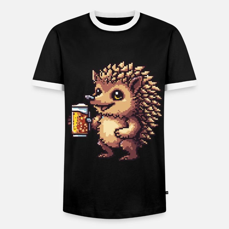 Igel Pixel Bier - Männer Kontrast-T-Shirt - Schwarz/Weiß