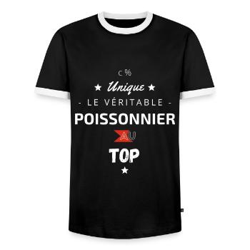 Le Véritable poissonnier au top - T-shirt contrasté Homme - noir/blanc - Devant - AI Model Female 172 light (172cm) & AI Model Male 178 light (178cm)