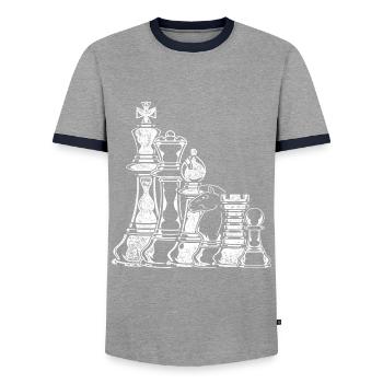 chess - Men's Ringer Shirt - grey/navy  - Front - AI Model Female 172 light (172cm) & AI Model Male 178 light (178cm)