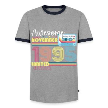November born 1995 27th birthday gift - Men's Ringer Shirt - grey/navy  - Front - AI Model Female 172 light (172cm) & AI Model Male 178 light (178cm)