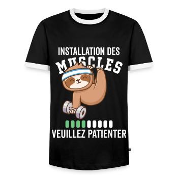 Installation des Muscles Veuillez Patienter - T-shirt contrasté Homme - noir/blanc - Devant - AI Model Female 172 light (172cm) & AI Model Male 178 light (178cm)