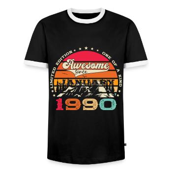 Né le 33 janvier 1990 Homme cadeau - T-shirt contrasté Homme - noir/blanc - Devant - AI Model Female 172 light (172cm) & AI Model Male 178 light (178cm)