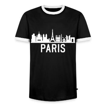 Paris City Skyline Eiffel Tower France - Men's Ringer Shirt - black/white - Front - AI Model Female 172 light (172cm) & AI Model Male 178 light (178cm)