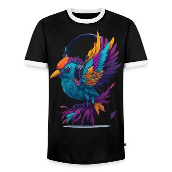 music birdie - Men's Ringer Shirt - black/white - Front - AI Model Female 172 light (172cm) & AI Model Male 178 light (178cm)