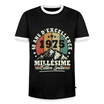 Millésime 1975, Cadeau D'anniversaire 48 Ans - T-shirt contrasté Homme - noir/blanc - Devant - AI Model Female 172 light (172cm) & AI Model Male 178 light (178cm)