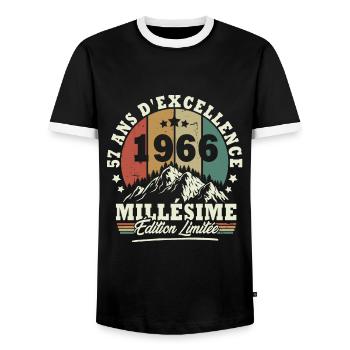 Millésime 1966, Cadeau D'anniversaire 57 Ans - T-shirt contrasté Homme - noir/blanc - Devant - AI Model Female 172 light (172cm) & AI Model Male 178 light (178cm)