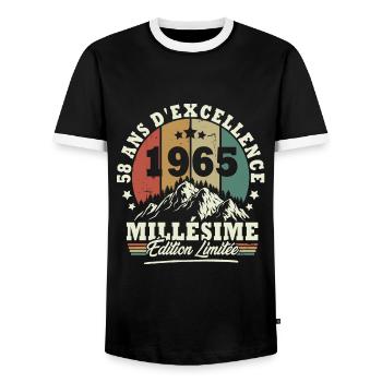 Millésime 1965, Cadeau D'anniversaire 58 Ans - T-shirt contrasté Homme - noir/blanc - Devant - AI Model Female 172 light (172cm) & AI Model Male 178 light (178cm)