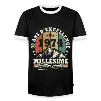 Millésime 1974, Cadeau D'anniversaire 49 Ans - T-shirt contrasté Homme - noir/blanc - Devant - AI Model Female 172 light (172cm) & AI Model Male 178 light (178cm)