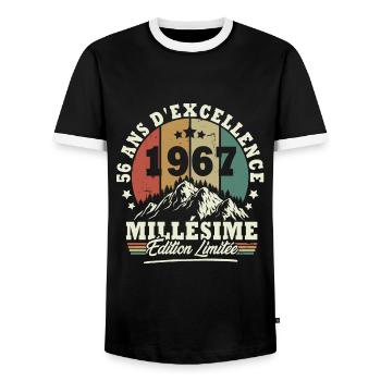 Millésime 1967, Cadeau D'anniversaire 56 Ans - T-shirt contrasté Homme - noir/blanc - Devant - AI Model Female 172 light (172cm) & AI Model Male 178 light (178cm)
