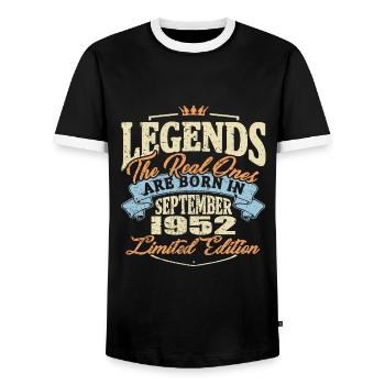 Real legends are born in september 1952 - Men's Ringer Shirt - black/white - Front - AI Model Female 172 light (172cm) & AI Model Male 178 light (178cm)