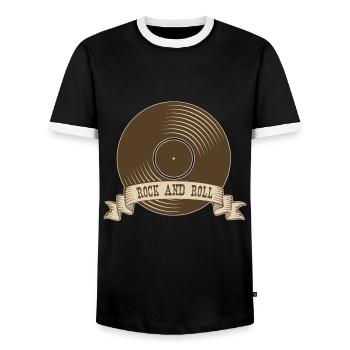 Rock n Roll Rock Rock and Roll Musik Vinyl - Männer Kontrast-T-Shirt - Schwarz/Weiß - Vorne - AI Model Female 172 light (172cm) & AI Model Male 178 light (178cm)