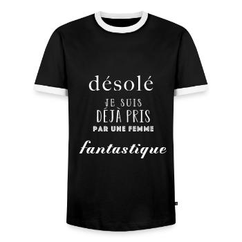 désolé je suis déjà pris par une femme fantastique - T-shirt contrasté Homme - noir/blanc - Devant - AI Model Female 172 light (172cm) & AI Model Male 178 light (178cm)