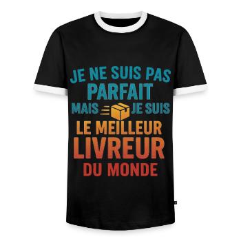 Le meilleur livreur du monde - T-shirt contrasté Homme - noir/blanc - Devant - AI Model Female 172 light (172cm) & AI Model Male 178 light (178cm)