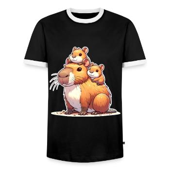 Capybara Mom Son Daughter Kids - Men's Ringer Shirt - black/white - Front - AI Model Female 172 light (172cm) & AI Model Male 178 light (178cm)