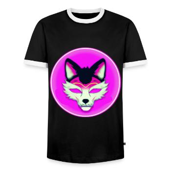 Kitsun Vaporwave Japanische Kami Vaporwave Kitsune - Männer Kontrast-T-Shirt - Schwarz/Weiß - Vorne - AI Model Female 172 light (172cm) & AI Model Male 178 light (178cm)