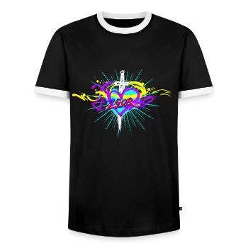 L.Gor Dolch mit Herz - Männer Kontrast-T-Shirt - Schwarz/Weiß - Vorne - AI Model Female 172 light (172cm) & AI Model Male 178 light (178cm)