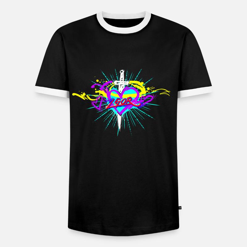 L.Gor Dolch mit Herz - Männer Kontrast-T-Shirt - Schwarz/Weiß