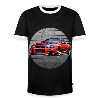 Jdm / Tuning / Turbocharger / Rims / Chiptuning - Men's Ringer Shirt - black/white - Front - AI Model Female 172 light (172cm) & AI Model Male 178 light (178cm)