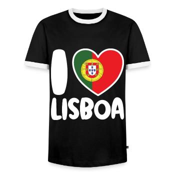 Lisbon Love Portuguese Heart Design - Men's Ringer Shirt - black/white - Front - AI Model Female 172 light (172cm) & AI Model Male 178 light (178cm)