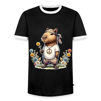 Capybara Hippie Peace - Men's Ringer Shirt - black/white - Front - AI Model Female 172 light (172cm) & AI Model Male 178 light (178cm)