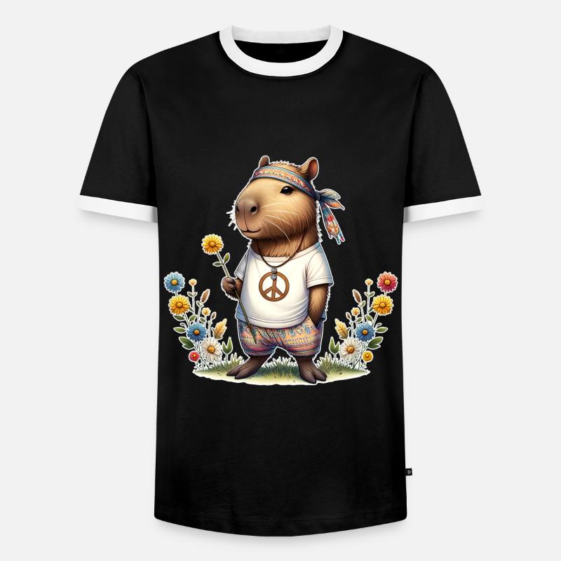 Capybara Hippie Peace - Men's Ringer Shirt - black/white