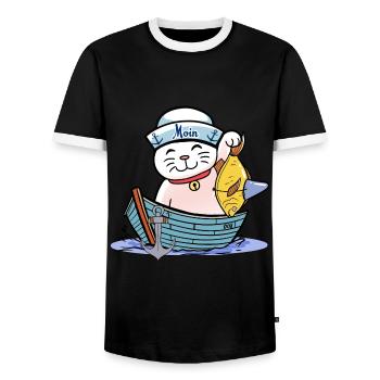 maritim Katze Katzen Matrose Moin Fisch Fischer - Männer Kontrast-T-Shirt - Schwarz/Weiß - Vorne - AI Model Female 172 light (172cm) & AI Model Male 178 light (178cm)