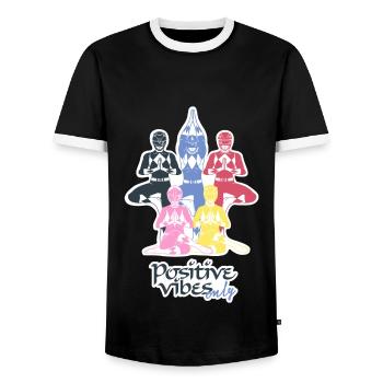 Power Rangers Alle Rangers Yoga Position - Männer Kontrast-T-Shirt - Schwarz/Weiß - Vorne - AI Model Female 172 light (172cm) & AI Model Male 178 light (178cm)