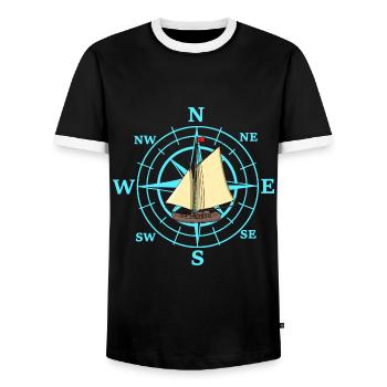 Compass Sailing Ship Ship Ships Travel - Men's Ringer Shirt - black/white - Front - AI Model Female 172 light (172cm) & AI Model Male 178 light (178cm)