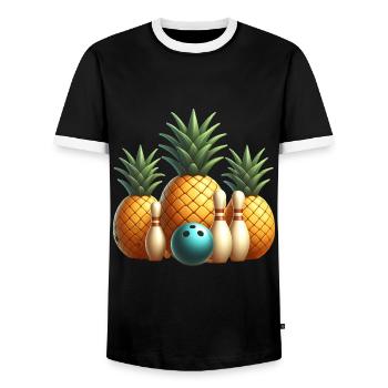Bowling-Ananas 🎳🍍 - Urlaub im Bowling - Männer Kontrast-T-Shirt - Schwarz/Weiß - Vorne - AI Model Female 172 light (172cm) & AI Model Male 178 light (178cm)