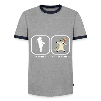 Art Teacher Kunstlehrer Einhorn - Männer Kontrast-T-Shirt - Grau/Navy  - Vorne - AI Model Female 172 light (172cm) & AI Model Male 178 light (178cm)
