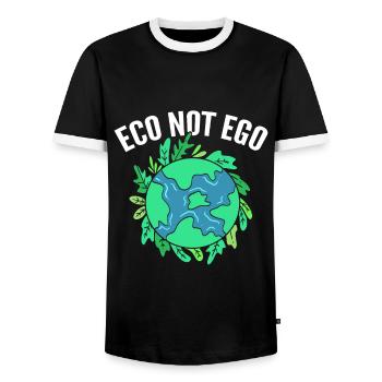 Eco Not Ego Ecologist - Men's Ringer Shirt - black/white - Front - AI Model Female 172 light (172cm) & AI Model Male 178 light (178cm)