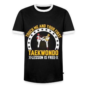 Touchez-moi et votre premier cours de taekwondo est gratuit - T-shirt contrasté Homme - noir/blanc - Devant - AI Model Female 172 light (172cm) & AI Model Male 178 light (178cm)