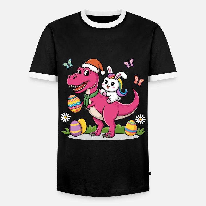 Easter Dinosaur Bunny Ears Easter - Men's Ringer Shirt - black/white