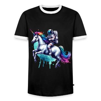 Licorne astronaute - T-shirt contrasté Homme - noir/blanc - Devant - AI Model Female 172 light (172cm) & AI Model Male 178 light (178cm)