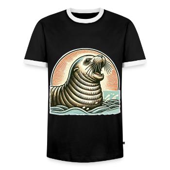 IMG 4052 (en anglais) - T-shirt contrasté Homme - noir/blanc - Devant - AI Model Female 172 light (172cm) & AI Model Male 178 light (178cm)