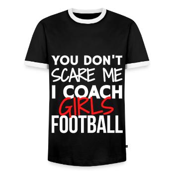 Du erschreckst mich nicht, ich trainiere Mädchenfußball - Männer Kontrast-T-Shirt - Schwarz/Weiß - Vorne - AI Model Female 172 light (172cm) & AI Model Male 178 light (178cm)