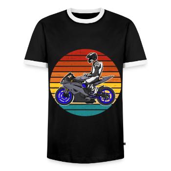 Motorcycle Lifestyle / Motorrad / Motorräder biker - Männer Kontrast-T-Shirt - Schwarz/Weiß - Vorne - AI Model Female 172 light (172cm) & AI Model Male 178 light (178cm)