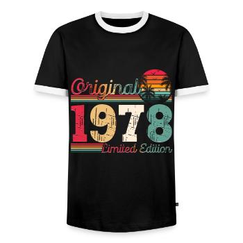 Born 1978 45th birthday Gift man/ woman - Men's Ringer Shirt - black/white - Front - AI Model Female 172 light (172cm) & AI Model Male 178 light (178cm)