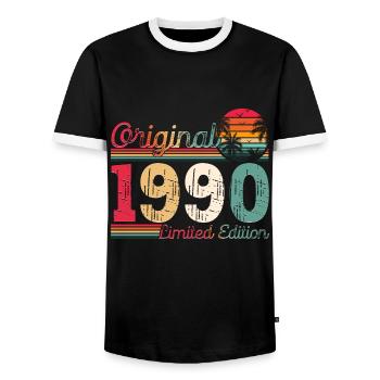 Jahrgang 1990 33. Geburtstag Geschenk Mann/ Frau - Männer Kontrast-T-Shirt - Schwarz/Weiß - Vorne - AI Model Female 172 light (172cm) & AI Model Male 178 light (178cm)