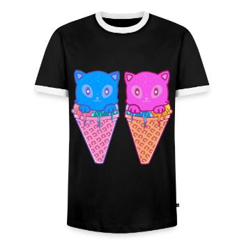 Cats Ice Cream Cone Ice Cream Ice Cream Kids - Men's Ringer Shirt - black/white - Front - AI Model Female 172 light (172cm) & AI Model Male 178 light (178cm)