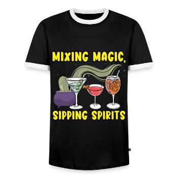 Magical sip spirits mix bartender Hallow - Men's Ringer Shirt - black/white - Front - AI Model Female 172 light (172cm) & AI Model Male 178 light (178cm)