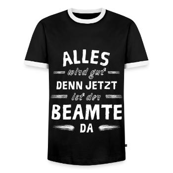 Alles wird gut denn jetzt ist der Beamter da - Männer Kontrast-T-Shirt - Schwarz/Weiß - Vorne - AI Model Female 172 light (172cm) & AI Model Male 178 light (178cm)