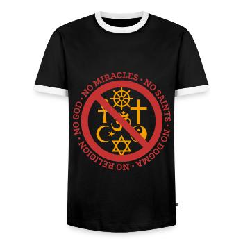 Athée Dieu miracle Saint Dog cycle cadeau - T-shirt contrasté Homme - noir/blanc - Devant - AI Model Female 172 light (172cm) & AI Model Male 178 light (178cm)