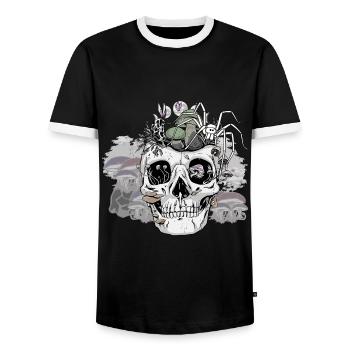 Horreur Halloween Spider Skull Champignons d’automne - T-shirt contrasté Homme - noir/blanc - Devant - AI Model Female 172 light (172cm) & AI Model Male 178 light (178cm)