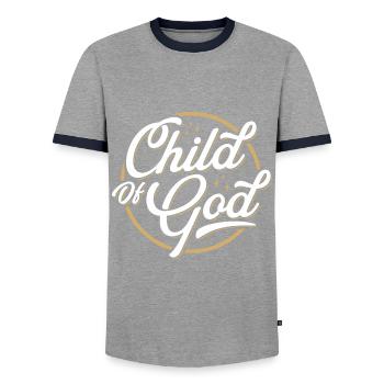 Child of God - Men's Ringer Shirt - grey/navy  - Front - AI Model Female 172 light (172cm) & AI Model Male 178 light (178cm)