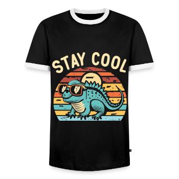 Lézard rétro avec lunettes de soleil - T-shirt contrasté Homme - noir/blanc - Devant - AI Model Female 172 light (172cm) & AI Model Male 178 light (178cm)